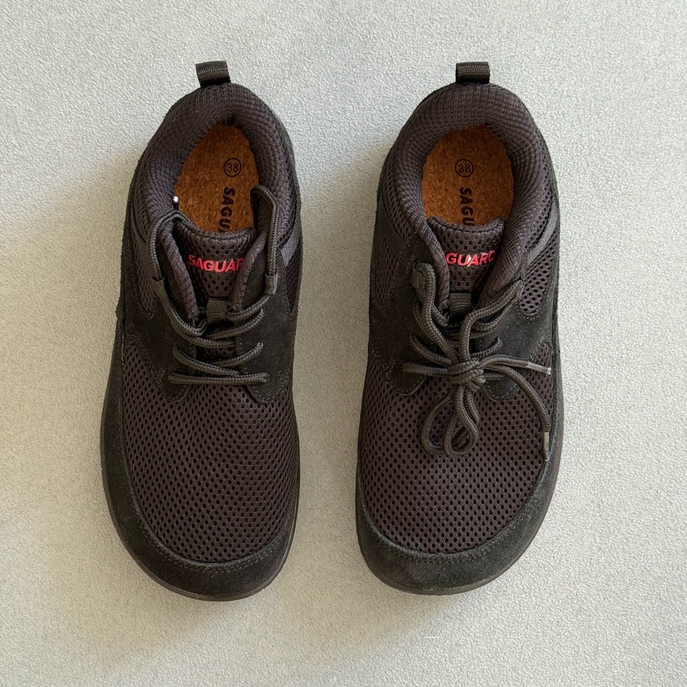 Saguaro Barefoot Shoes / Black Mesh and Suede Sneakers with Wide Toe Box